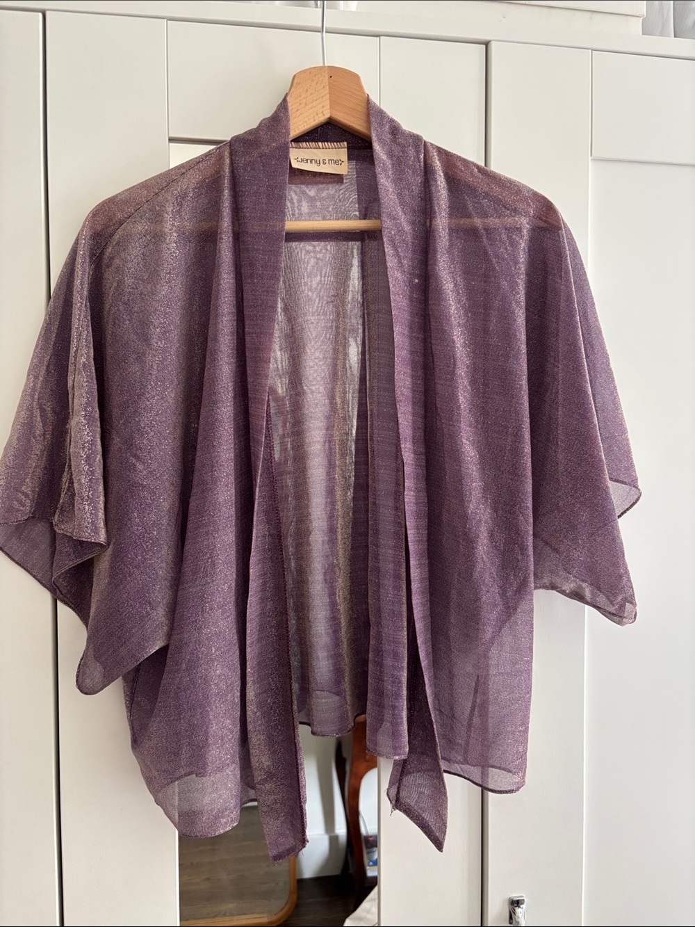 Sparkly purple sheer short-sleeve cardigan